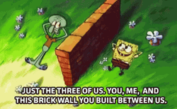 SpongeBob Squidward Build The Wall Between Them GIF