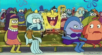 SpongeBob Squidward Patrick Sitting On Bench GIF