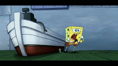 SpongeBob Standing In Front Of A Boat GIF