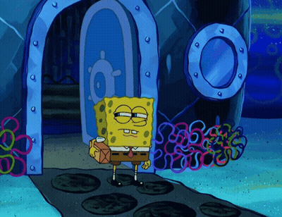 SpongeBob Standing In Front Of Blue Door GIF