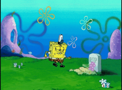 SpongeBob Standing In Front Of Grave Saying PTP GIF