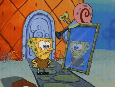 SpongeBob Standing In Front Of Mirror GIF