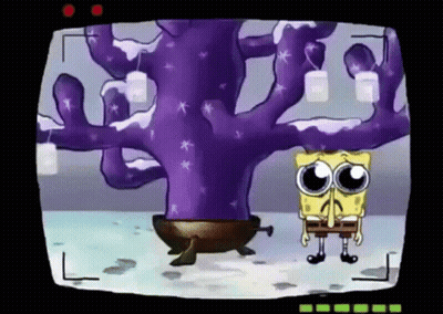 SpongeBob Standing In Front Of Purple Coral Tree GIF