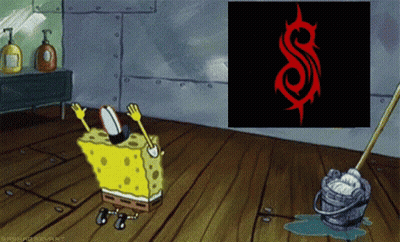 SpongeBob Standing Next To Mop With Slipknot Logo GIF