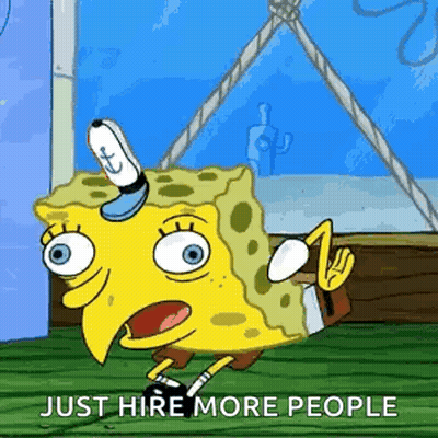 SpongeBob Standing On Green Carpet Saying Just Hire More People GIF