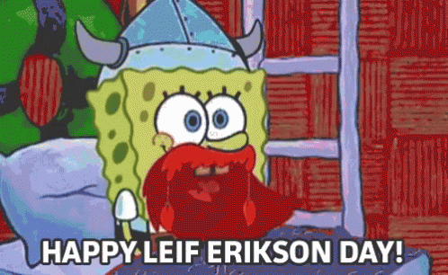 SpongeBob Viking Helmet Saying Happy Leif Erikson Day GIF