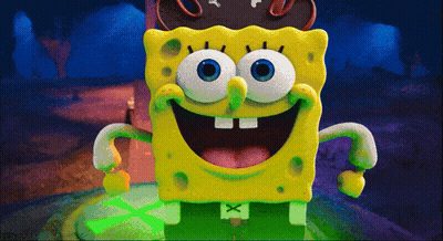 spongebob wearing a pirate hat and pants with the letter x