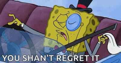 Spongebob Wearing A Top Hat And Glasses Is Driving A Car And Holding A Cane . GIF