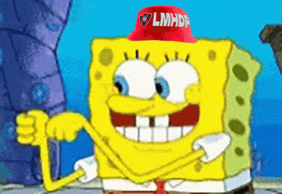 Spongebob Wearing Red Hat Saying LMHDP GIF