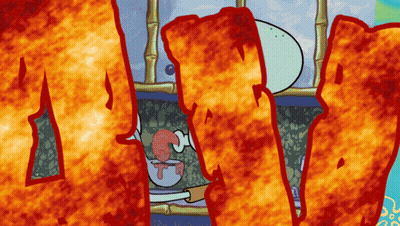 SpongeBob With Flames Coming Out of Head