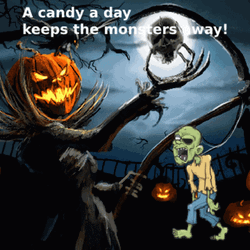 Spooky Friday Pumpkinhead Holding Skull GIF