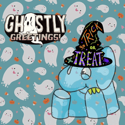 Spooky Month Ghastly Greetings Ghost Elephant Witch GIF