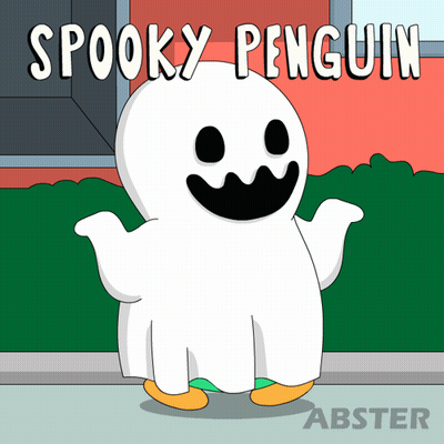 Spooky Penguin Standing In Front Of House GIF