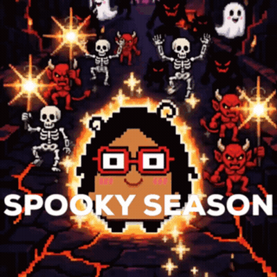 Spooky Season Poster With Skeletons And Demons GIF