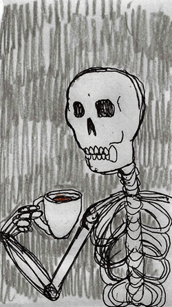 Spooky Season Skeleton Drinking A Cup Of Coffee GIF