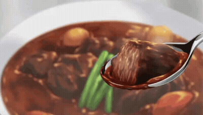 Spoon Holding Meat Over Stew GIF