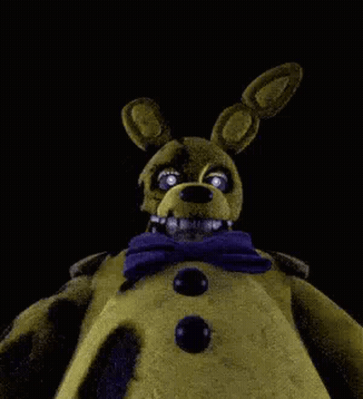 Spring Bonnie From Five Nights At Freddy's With Purple Bow Tie And Glowing Eyes GIF