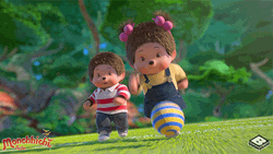 Sprinting Monchchichis Kicking Ball Cartoon GIF