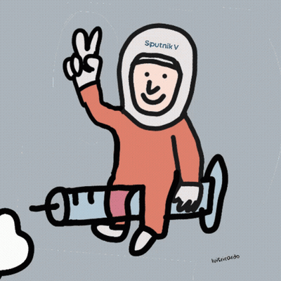 Sputnik V Giving Peace Sign Holding Syringe GIF
