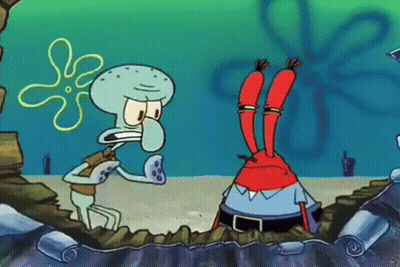 Squidward And Mr. Krabs From Spongebob Squarepants Are Standing Next To Each Other . GIF