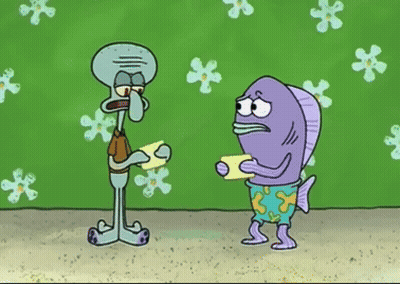Squidward And Purple Fish From Spongebob Squarepants GIF
