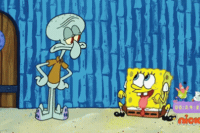 Squidward And Spongebob From Spongebob Squarepants Are Standing Next To Each Other On A Nickelodeon Screen GIF
