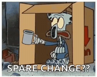 Squidward Begging With Mug In Cardboard Box GIF
