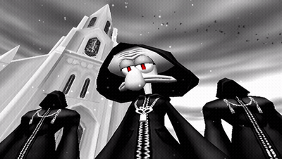 Squidward From Kingdom Hearts Stands In Front Of A White Building GIF