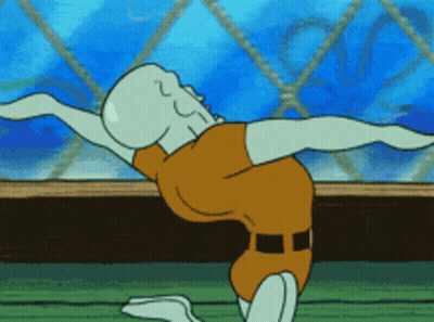 Squidward From Spongebob Is Doing A Yoga Pose With His Arms Outstretched GIF