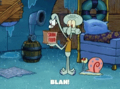 Squidward From Spongebob Is Holding A Box Of Skinny Food GIF