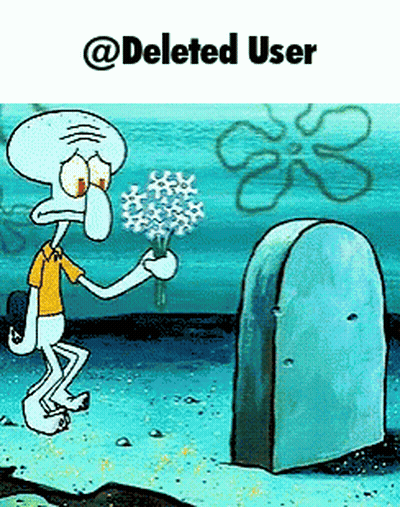 Squidward From Spongebob Is Holding Flowers In Front Of A Tombstone GIF