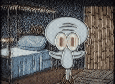 Squidward From Spongebob Is Standing In A Bedroom GIF
