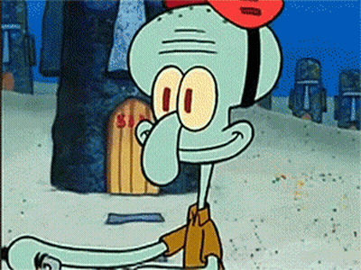 Squidward From Spongebob Is Wearing A Red Hat And Smiling GIF
