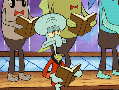 Squidward From Spongebob Reads A Book In A Cartoon Scene GIF