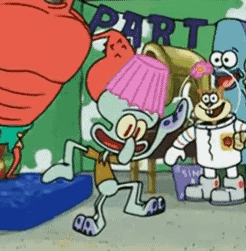 Squidward From Spongebob Squarepants Is Dancing In Front Of A Sign That Says Part . GIF