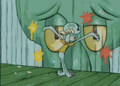 Squidward From Spongebob Squarepants Is Dancing In Front Of A Wall GIF