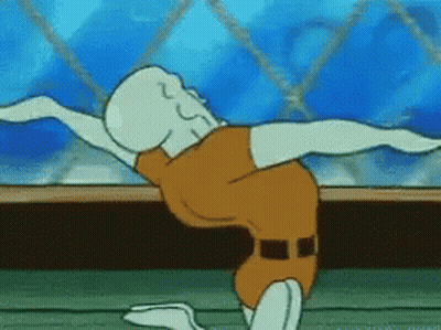 Squidward From Spongebob Squarepants Is Doing A Yoga Pose With His Arms Outstretched GIF