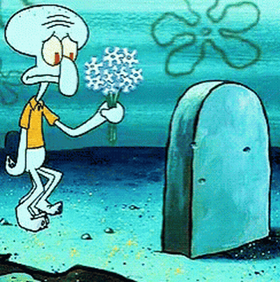 Squidward From Spongebob Squarepants Is Holding A Bouquet Of Flowers GIF