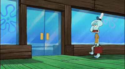 Squidward From Spongebob Squarepants Is Holding A Briefcase In Front Of A Glass Door GIF