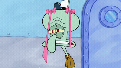 Squidward From Spongebob Squarepants Is Holding A Mop In His Hand GIF