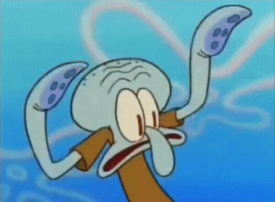 Squidward From Spongebob Squarepants Is Holding A Red Object GIF