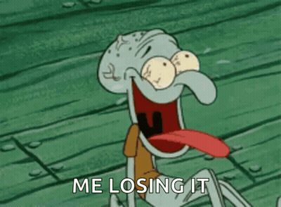 Squidward From Spongebob Squarepants Is Laughing With His Tongue Out And Says `` Me Losing It '' GIF
