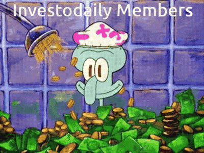 Squidward From Spongebob Squarepants Is Showering With Coins GIF