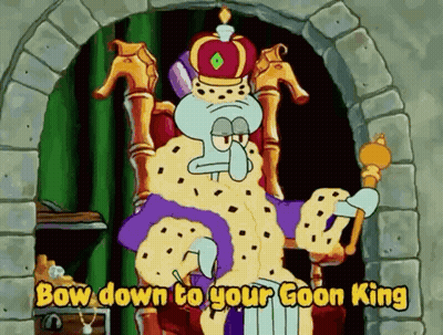 Squidward From Spongebob Squarepants Is Sitting On A Throne With A Crown On His Head And A Cane . GIF
