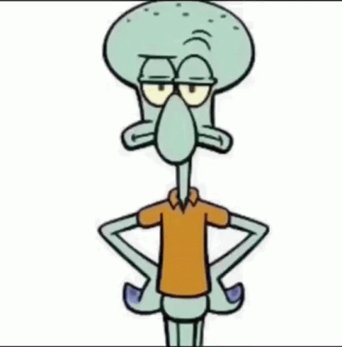 Squidward From Spongebob Squarepants Is Standing Next To Each Other With His Hands On His Hips And A Yellow Shirt On . GIF