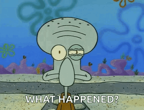 Squidward From Spongebob Squarepants Is Standing On A Rock And Asking What Happened . GIF