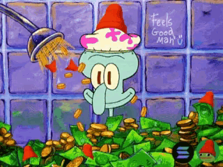Squidward From Spongebob Squarepants Is Surrounded By Money GIF