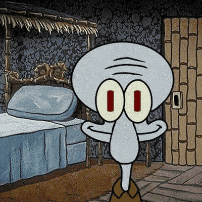 Squidward From SpongeBob Standing In Front Of Bed GIF