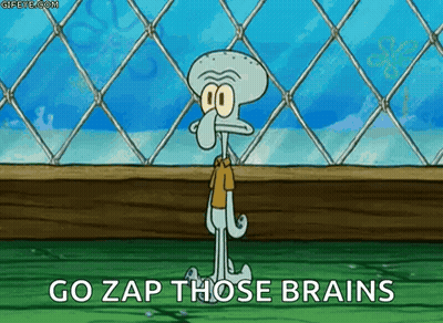 Squidward Go Zap Those Brains Chain Link Fence GIF
