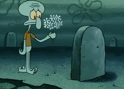 Squidward Holding Flower At Grave GIF